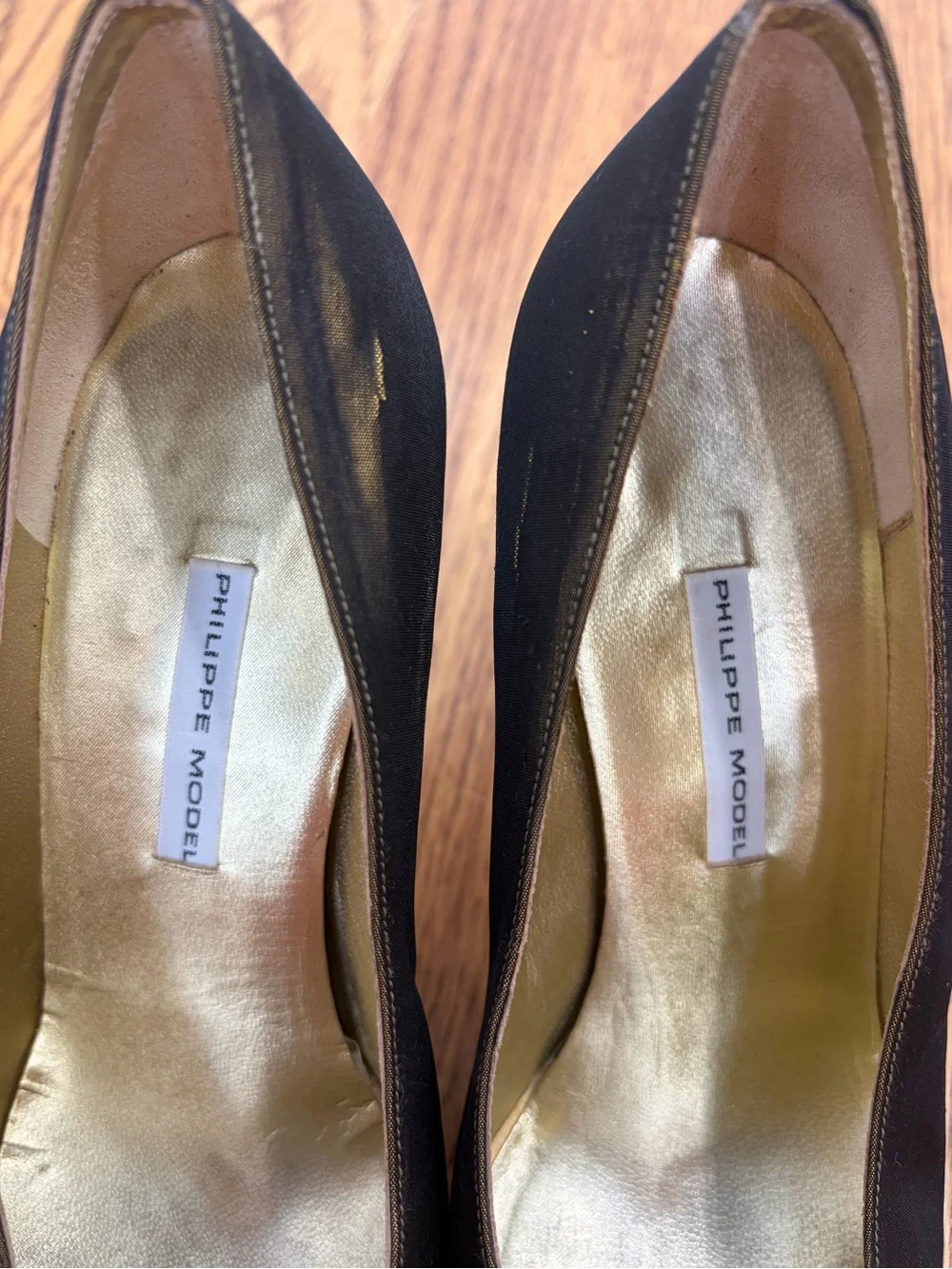Philippe Model Bronze Satin Pointed Pumps (36)